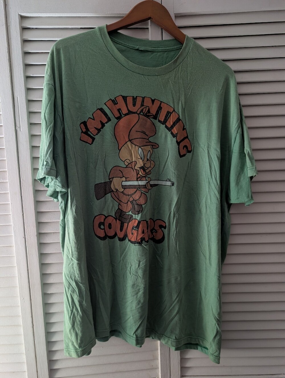 Green Graphic Tee -  Elmer Fudd I'm Hunting Cougars